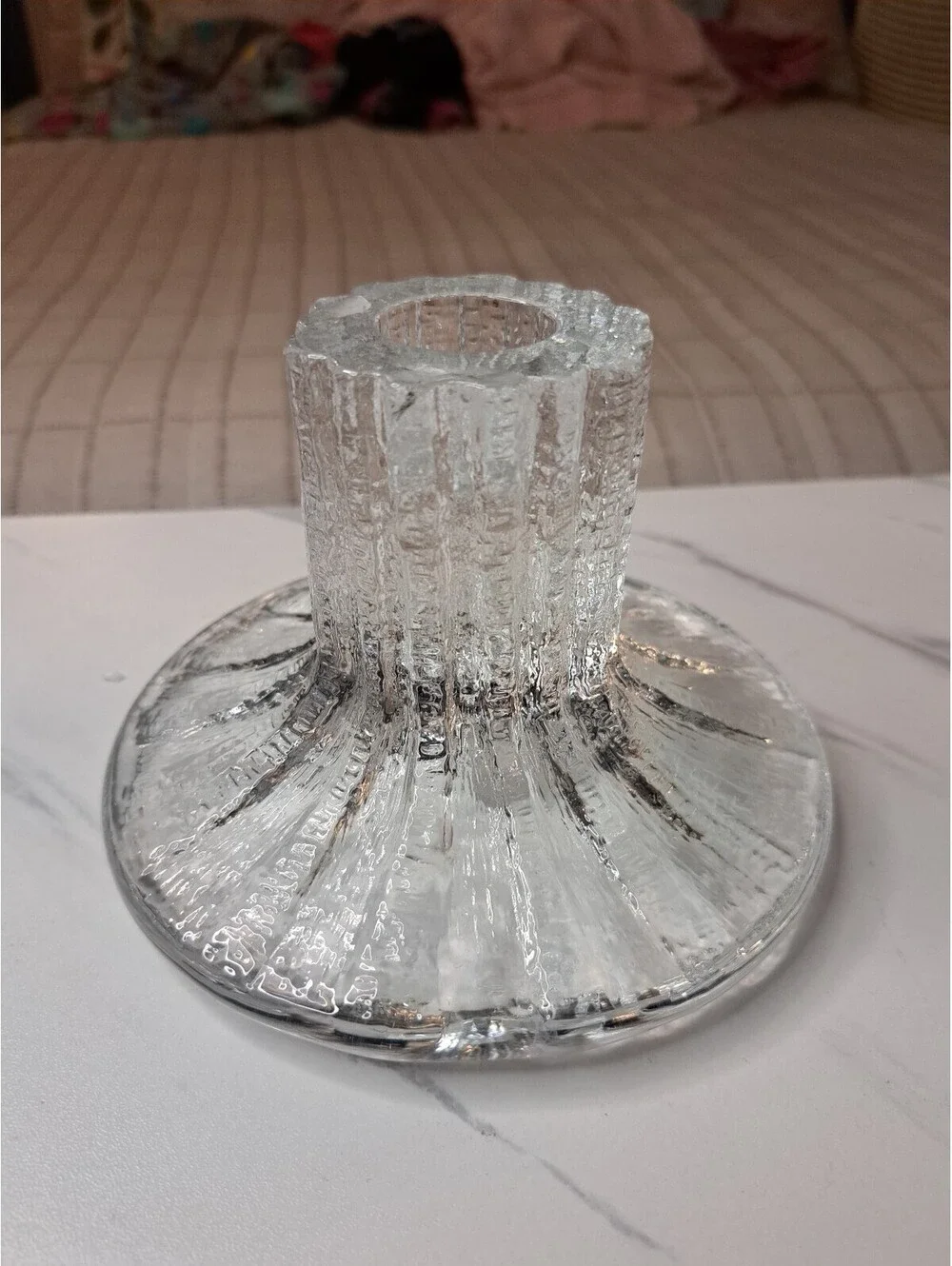 Vtg Timo Sarpaneva Littala Finnish Bolero Textured Art Glass Ice Candlestick
